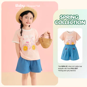 Mix set bộ bé gái ILABY áo thun cotton 4 chiều và quần đùi đính nơ size 9-40kg [3825+3938]