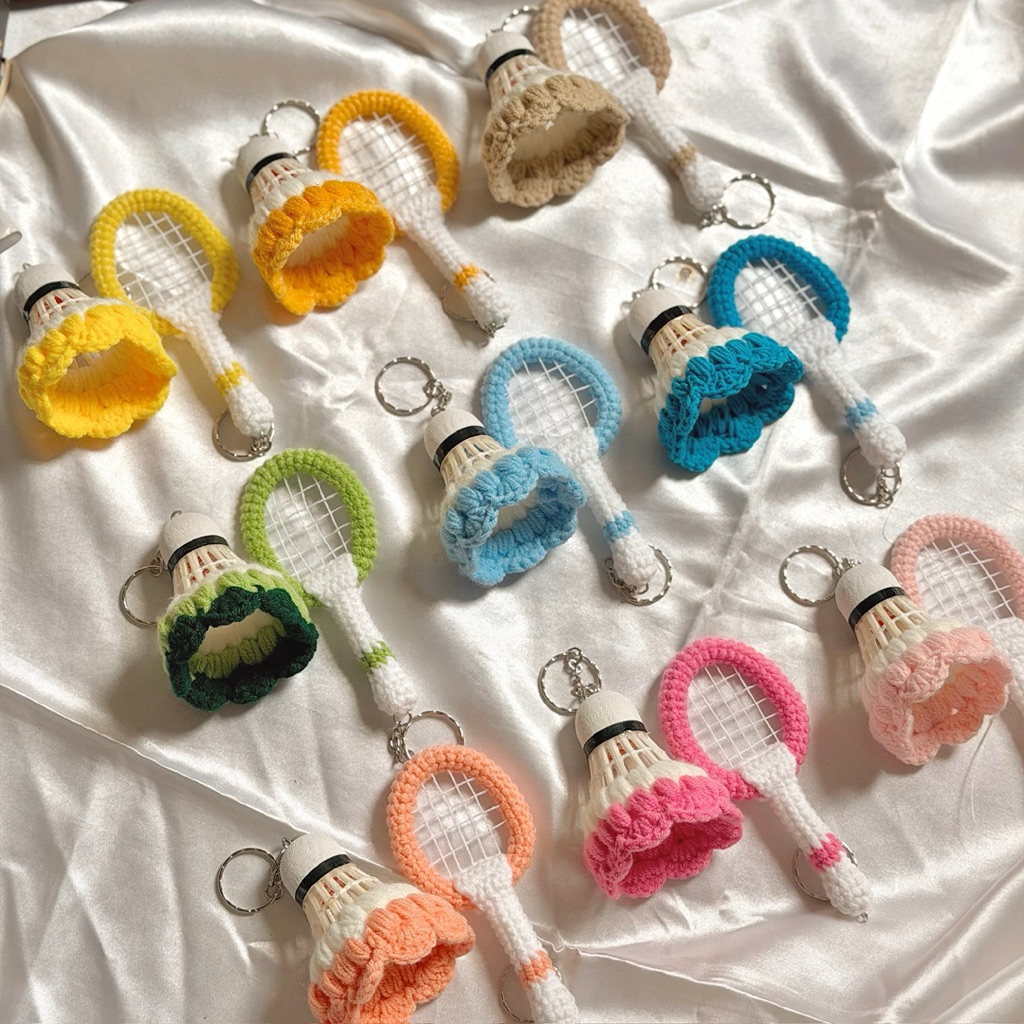 Móc Khoá Len Thể Thao Cầu Lông Badminton Quả Cầu Lông và Vợt Dễ Thương Handmade