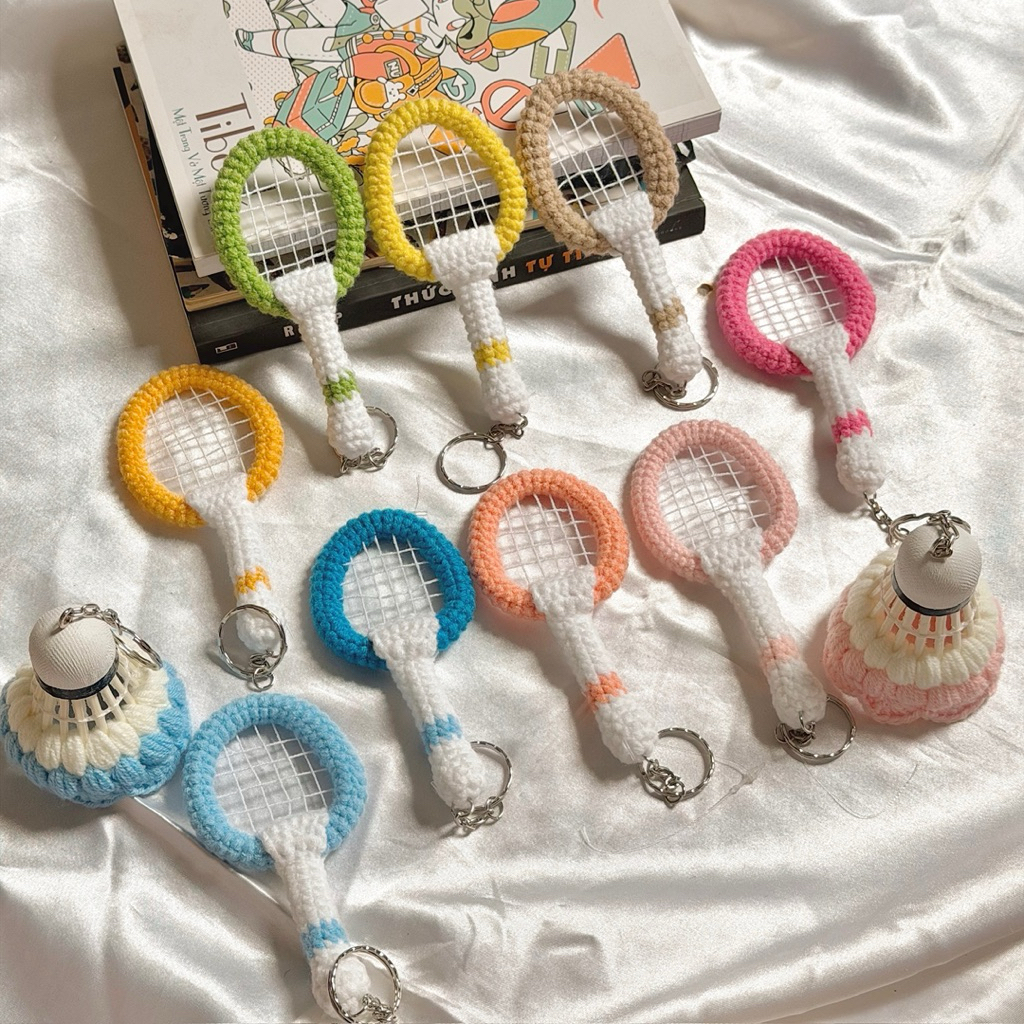Móc Khoá Len Thể Thao Cầu Lông Badminton Quả Cầu Lông và Vợt Dễ Thương Handmade