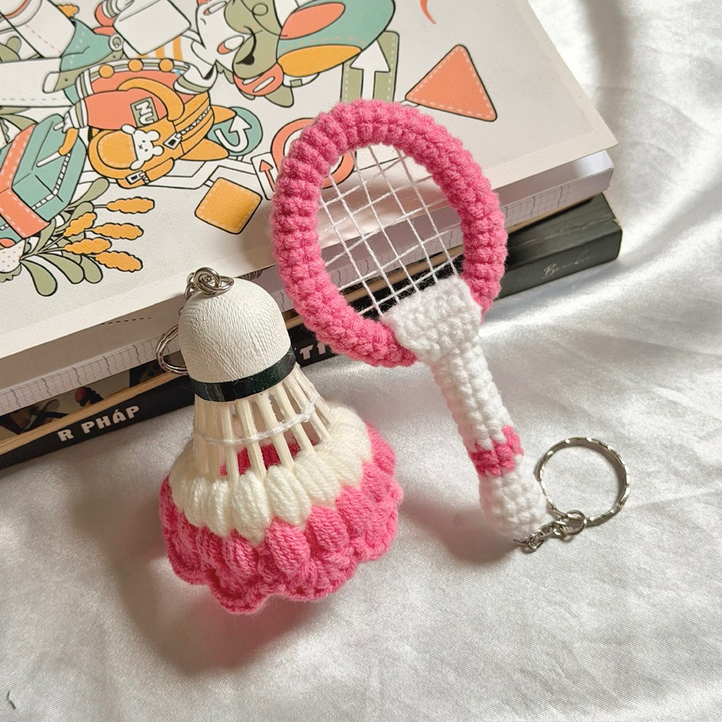 Móc Khoá Len Thể Thao Cầu Lông Badminton Quả Cầu Lông và Vợt Dễ Thương Handmade