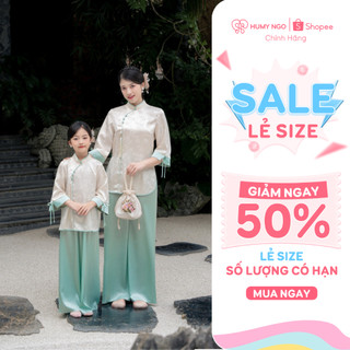 Pháp phục NGUYỆT ĐÀI, đồ lam lễ chùa xanh ngọc KHÔNG kèm charm, chất liệu gấm hoa cao cấp cho Mẹ & bé - HUMY NGO [115]
