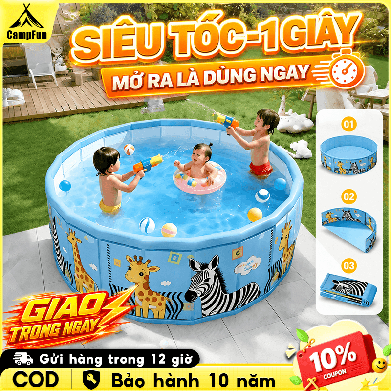 Bể bơi gia đình gấp gọn phiên bản 2026 - Thiết kế không hơi, Bền bỉ, Chống thấm cao cấp, Nhiều size cho trẻ