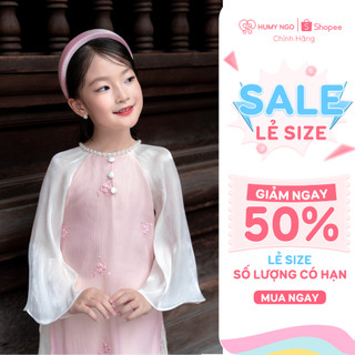 Bộ áo dài tết cách tân bé gái Mộc Lan thiết kế cổ đính ngọc trai tiểu thư vải tơ xốp cao cấp (14 - 42kg) [96]