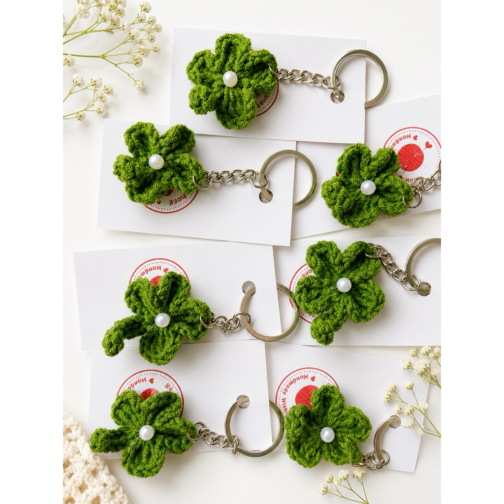Móc khóa len cỏ 4 lá may mắn móc khóa thủ công handmade