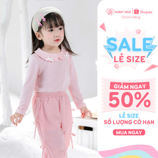 [HUMYNGO] Áo giữ nhiệt bé gái cổ sen đính nơ chất cotton dày dặn lót bông nhẹ mềm cho bé gái 10-36kg, 2-8 tuổi