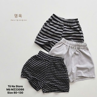 Quần Short Đùi Basic Cho Bé Từ 9-28kg Vải Cotton Mềm Mát Ống Rộng Cạp Chun Hoa Tiết Basic MZ23086