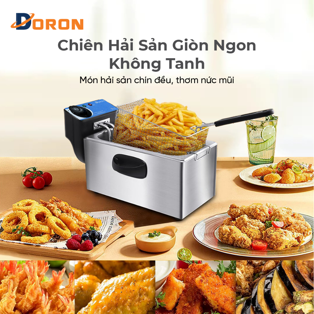Bếp điện chiên nhúng DORON 2000W chất liệu inox dày dặn, bền bỉ theo thời gian