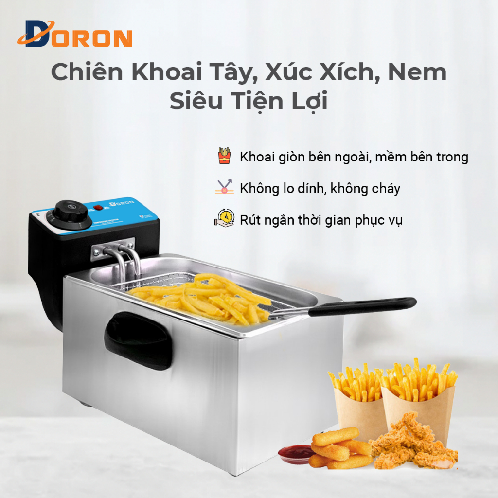 Bếp điện chiên nhúng DORON 2000W chất liệu inox dày dặn, bền bỉ theo thời gian