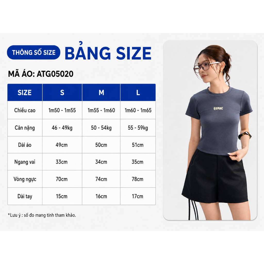 Áo Thun Nữ GUMAC Form Slim Cổ Tròn Co Giãn Ôm Dáng ATG05020