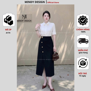 V105 - Chân Váy Chữ A Dáng Dài Xẻ Tà Trước MindyDesign - Chân Váy Công Sở Cạp Cao Tôn Dáng, Chất Vải Cao Cấp Không Nhăn