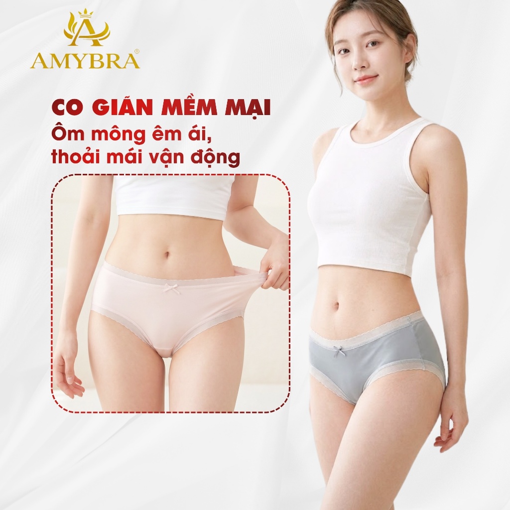 Combo 5 Quần Lót Su Viền Ren Gợi Cảm - Set 5 Quần Chip Nữ Cạp Vừa Đính Nơ Nhẹ Nhàng AMYBRA L369