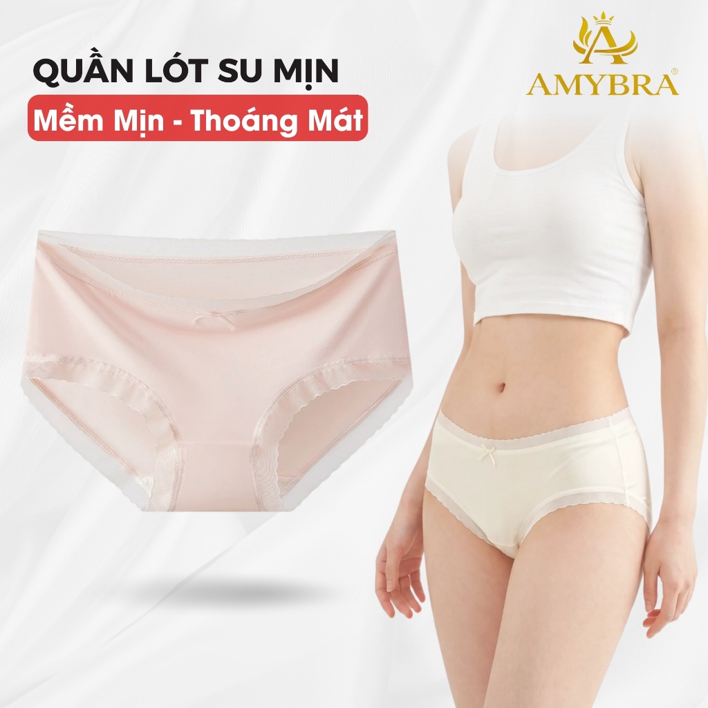 Quần lót nữ đức su viền ren, chất su mềm mịn co dãn, đáy 2 lớp, đồ lót nữ quần chip su AMYBRA L369