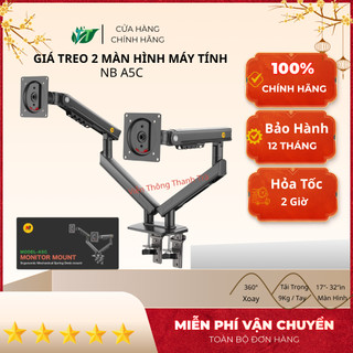 [Mẫu Mới 2026] Giá Treo 2 Màn Hình NB A5C Khép Thép Chịu Lực Cho Máy Tính 17-32 Inch Xoay 360 Độ