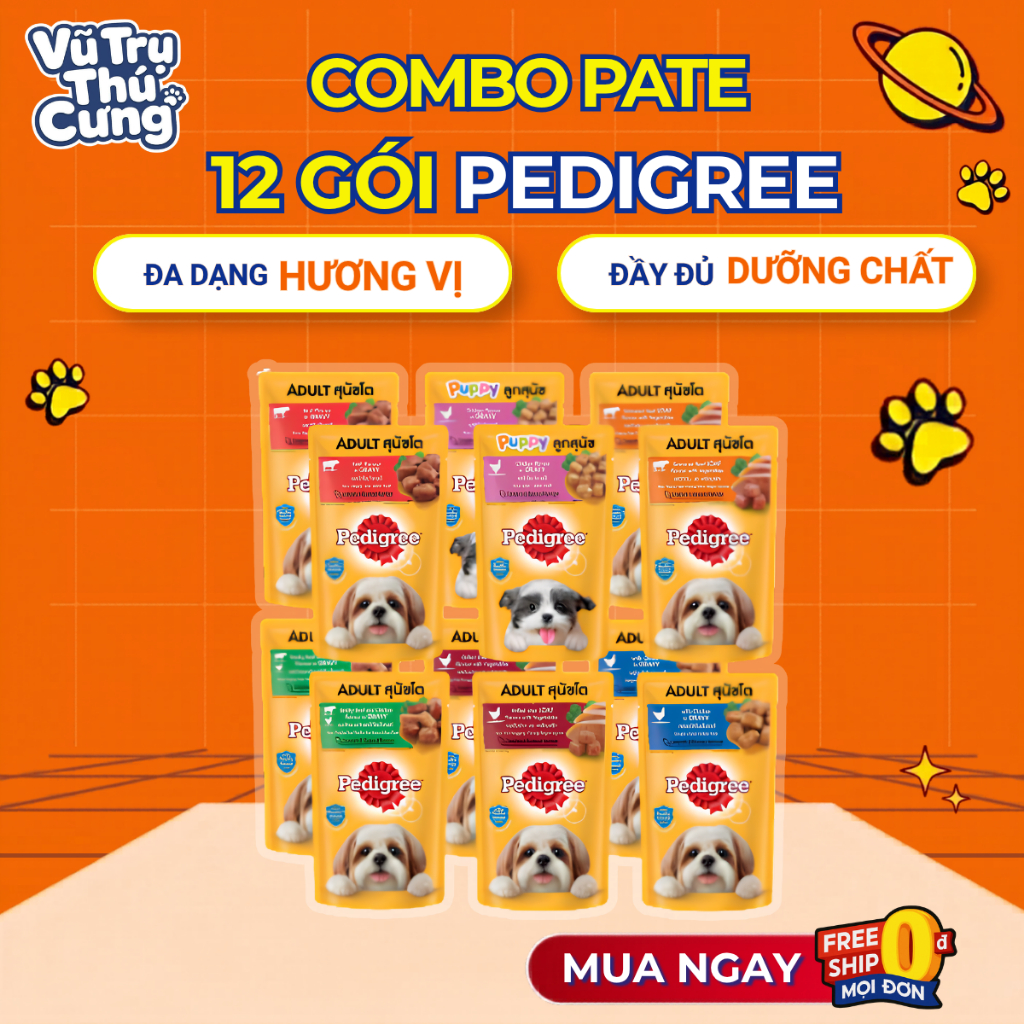 Combo 12 gói Pate Pedigree cho Chó Con, Chó Trưởng Thành 130g