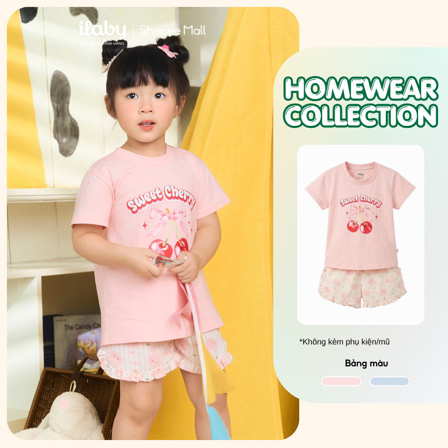 [ILABY 10-40kg] Bộ đồ cộc mùa hè bé gái cotton cao cấp hình in nhiệt dễ thương [3957]