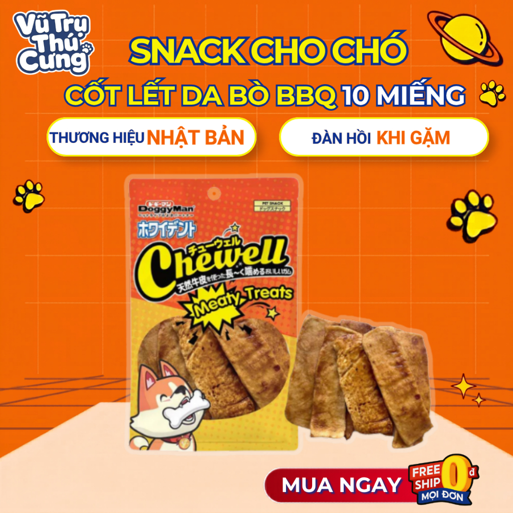 Snack Thưởng Cho Chó Thịt Cốt Lết Da Bò Doggyman Nhật Bản – Gói 10 Miếng