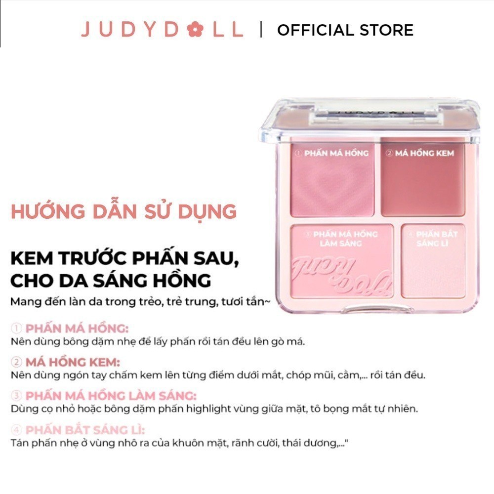 JUDYDOLLL Bảng Phấn Má hồng & Bắt sáng 4 ô 2-Trong-1 Blush & Highlight Palette 9g