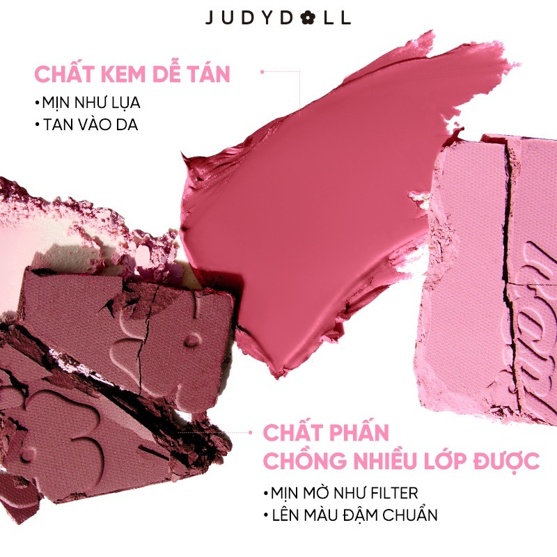JUDYDOLLL Bảng Phấn Má hồng & Bắt sáng 4 ô 2-Trong-1 Blush & Highlight Palette 9g