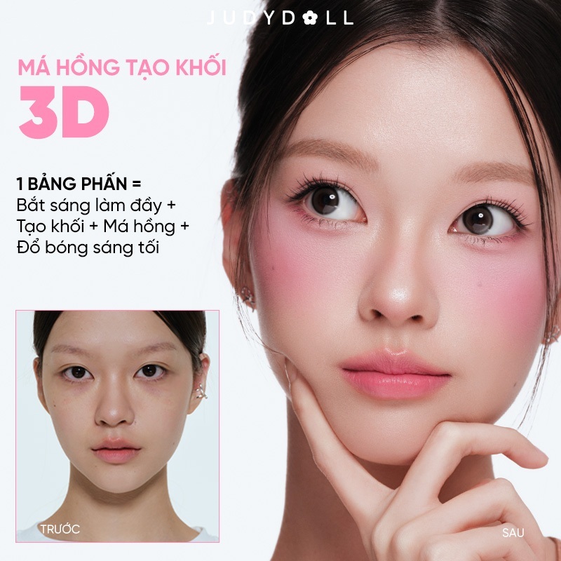 JUDYDOLLL Bảng Phấn Má hồng & Bắt sáng 4 ô 2-Trong-1 Blush & Highlight Palette 9g