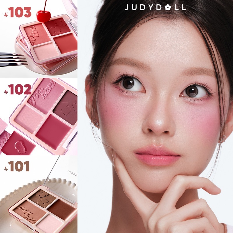 JUDYDOLLL Bảng Phấn Má hồng & Bắt sáng 4 ô 2-Trong-1 Blush & Highlight Palette 9g