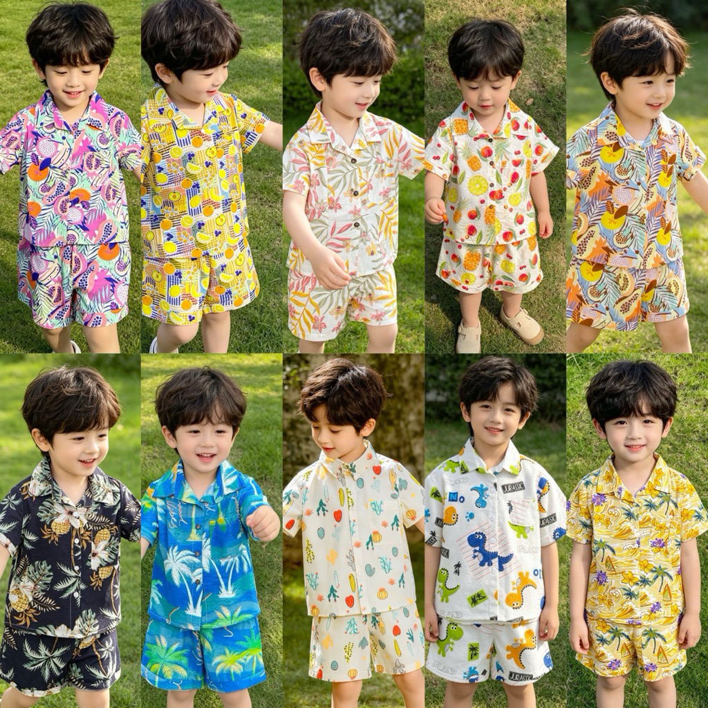 Bộ Đũi Bé Trai Đi Biển Thoáng Mát, Set Đồ Hè Cho Bé 2-11 Tuổi (10-36kg) Mina