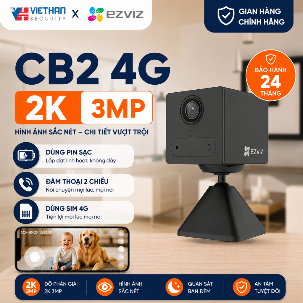 Camera Trong Nhà EZVIZ CB2 Wifi/4G Không Dây, Pin Sạc 2000mAh, Đàm ...