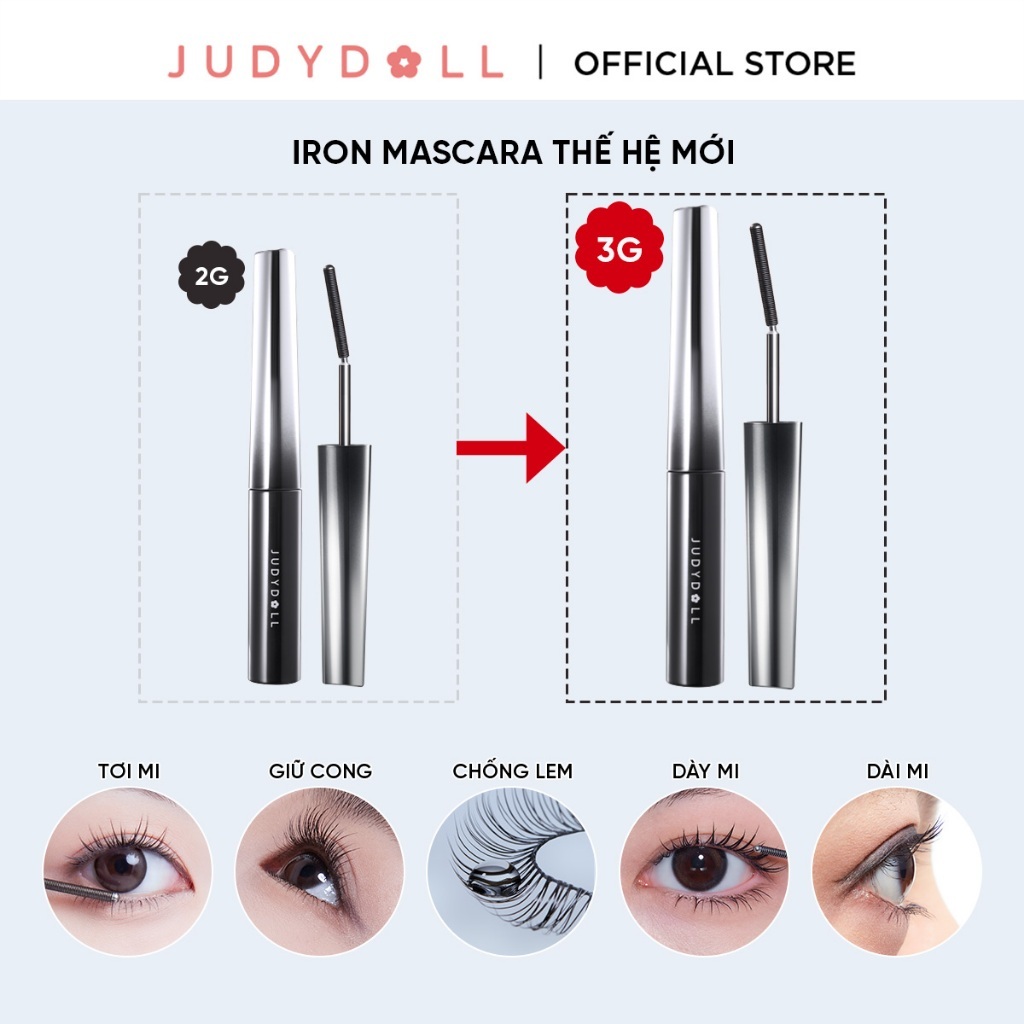 JUDYDOLL Iron Mascara Tơi mi Giữ cong dài mi Chống nước Chống lem Lâu trôi 3g