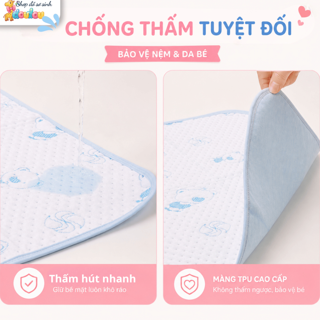 Tấm Lót Chống Thấm Vải Xốp DouDou 30x30cm Tấm Lót Thay Bỉm CHo Bé A17
