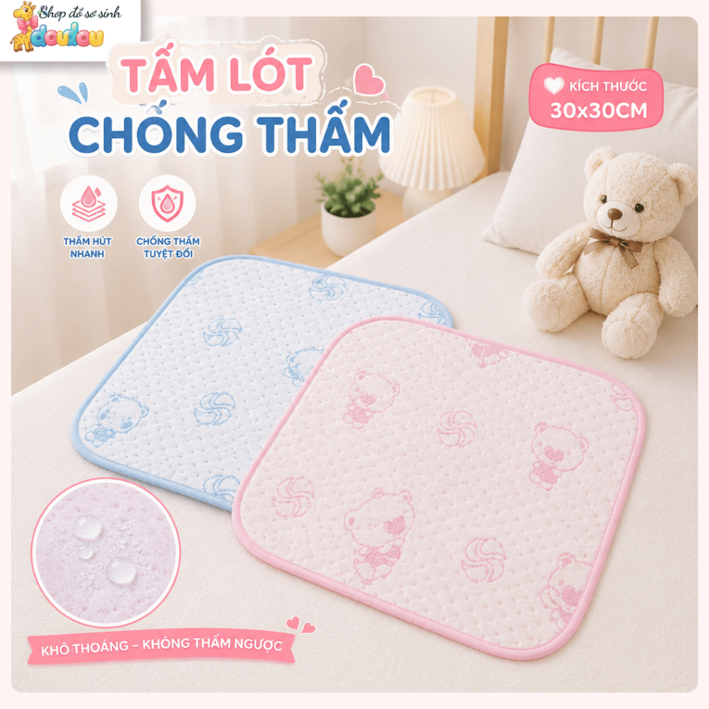 Tấm Lót Chống Thấm Vải Xốp DouDou 30x30cm Tấm Lót Thay Bỉm CHo Bé A17