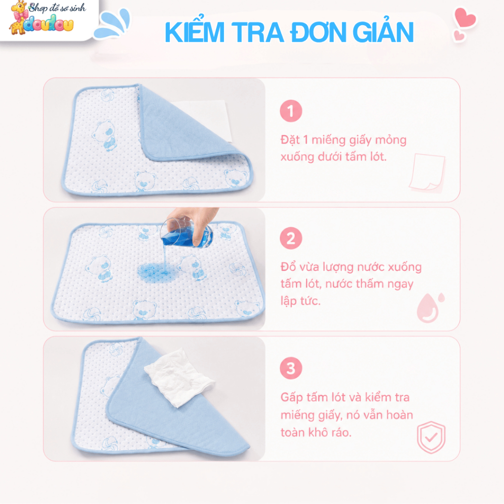 Tấm Lót Chống Thấm Vải Xốp DouDou 30x30cm Tấm Lót Thay Bỉm CHo Bé A17