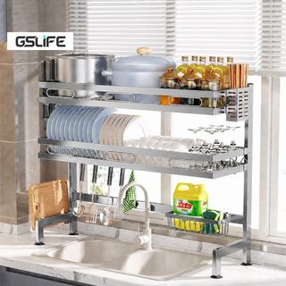 Gslife Kệ Để Chén Đĩa Inox 2 Tầng Đa Năng Kèm Giá Dao Đũa Khay Thớt Chống Gỉ Sét