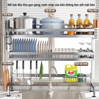 Gslife Kệ Để Chén Đĩa Inox 2 Tầng Đa Năng Kèm Giá Dao Đũa Khay Thớt Chống Gỉ Sét