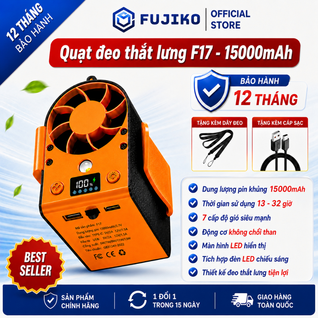 [Hỏa Tốc HN] Quạt Đeo Thắt Lưng FUJIKO F17/F13/F18: Quạt Điều Hòa Mini Pin Khủng Gió Phản Lực Mạnh