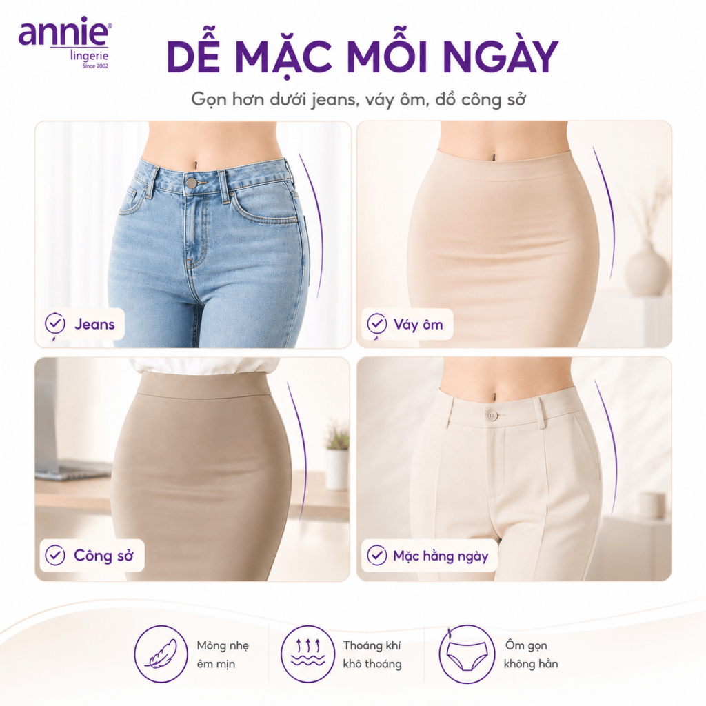 Quần lót nữ cao cấp không viền, lưng vừa annie QE4576 trẻ trung, co giãn 4 chiều, thời trang trẻ đẹp