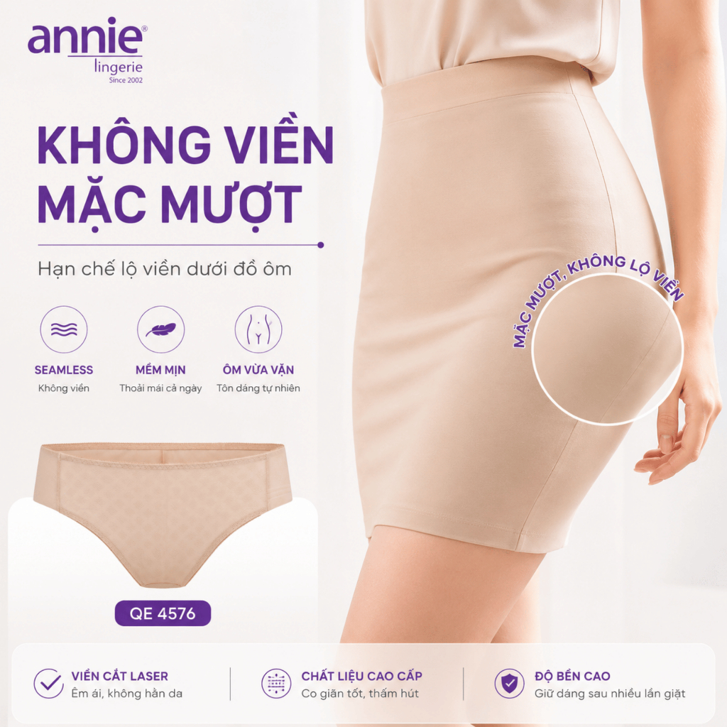 Quần lót nữ cao cấp không viền, lưng vừa annie QE4576 trẻ trung, co giãn 4 chiều, thời trang trẻ đẹp