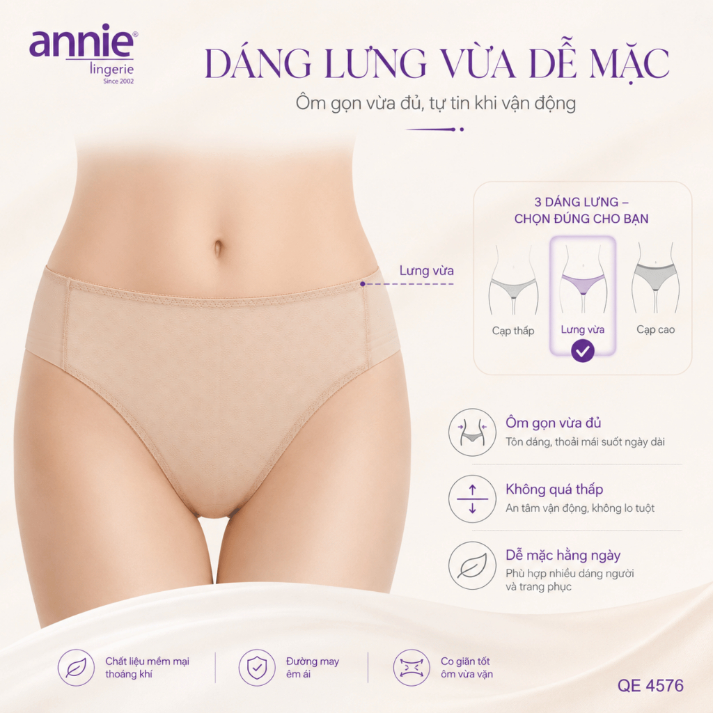 Combo 5 quần lót nữ annie không viền lưng vừa co giãn 4 chiều, thoải mái suốt ngày hè QE4576