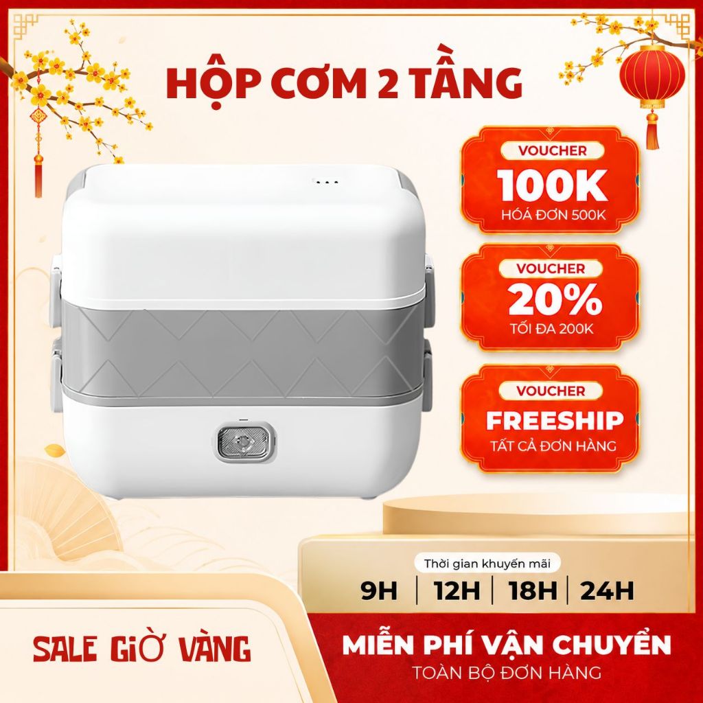Hộp cơm cắm điện 2 tầng 4 ngăn inox giữ nhiệt hâm đóng và tự nấu chín thức ăn, Cà Men Đựng Cơm Đi Làm – HC2 Hot