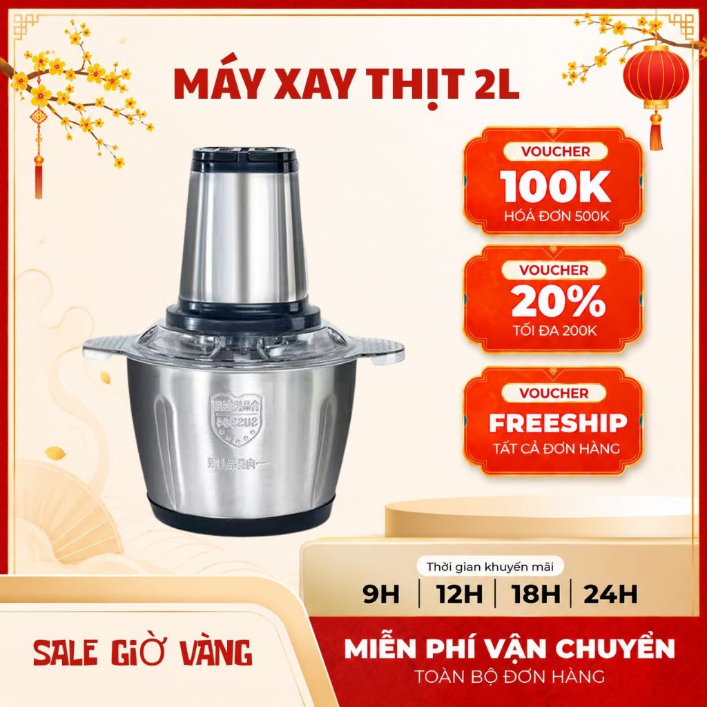 Máy xay thịt mini – xay tỏi ớt xay thịt, máy xay sinh tố thịt đa chức năng xay nước ép hoa quả dung lượng 2L HOT Hot