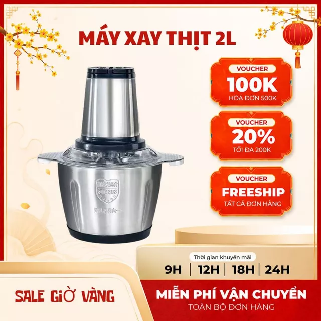 Máy xay thịt mini - xay tỏi ớt xay thịt, máy xay sinh tố thịt đa chức năng xay nước ép hoa quả dung lượng 2L HOT Hot