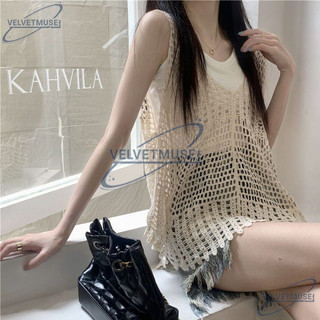 VM-Áo 3 lỗ, áo ren biển dệt kim kiểu dáng cách điệu trẻ trung cá tính màu kem trắng Thời Trang Cho Nữ