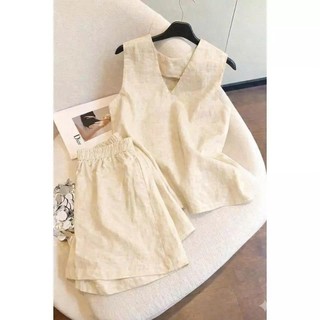 Bộ Đũi Nữ Cổ Tim Sát Nách Cao Cấp, Set Áo Suông Quần Short Mặc Nhà Đi Chơi Thanh Lịch Nhiều Màu - Anh Thư Shop (AT50)