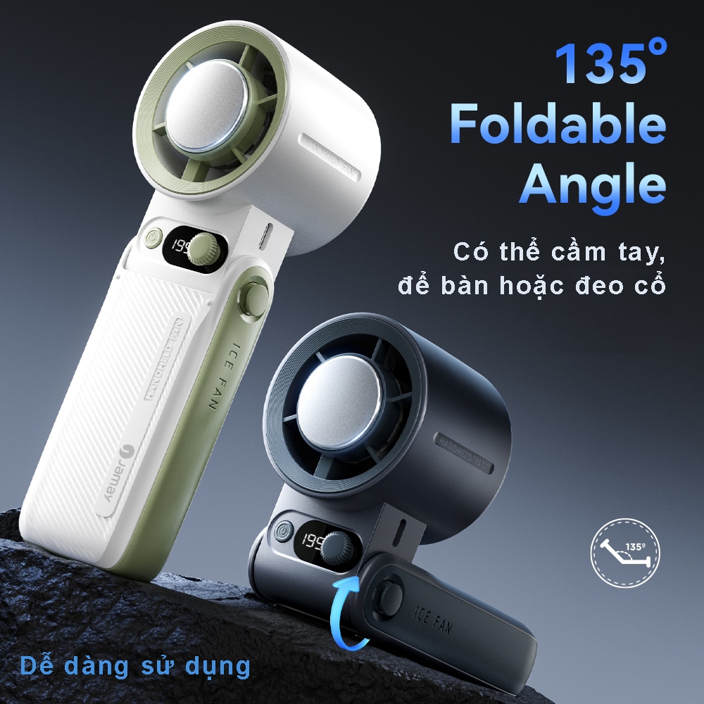Quạt cầm tay mini turbo sò lạnh gấp gọn NEVAKI pin 3600mAh với 199 cấp độ gió siêu manh, tặng dây đeo A228