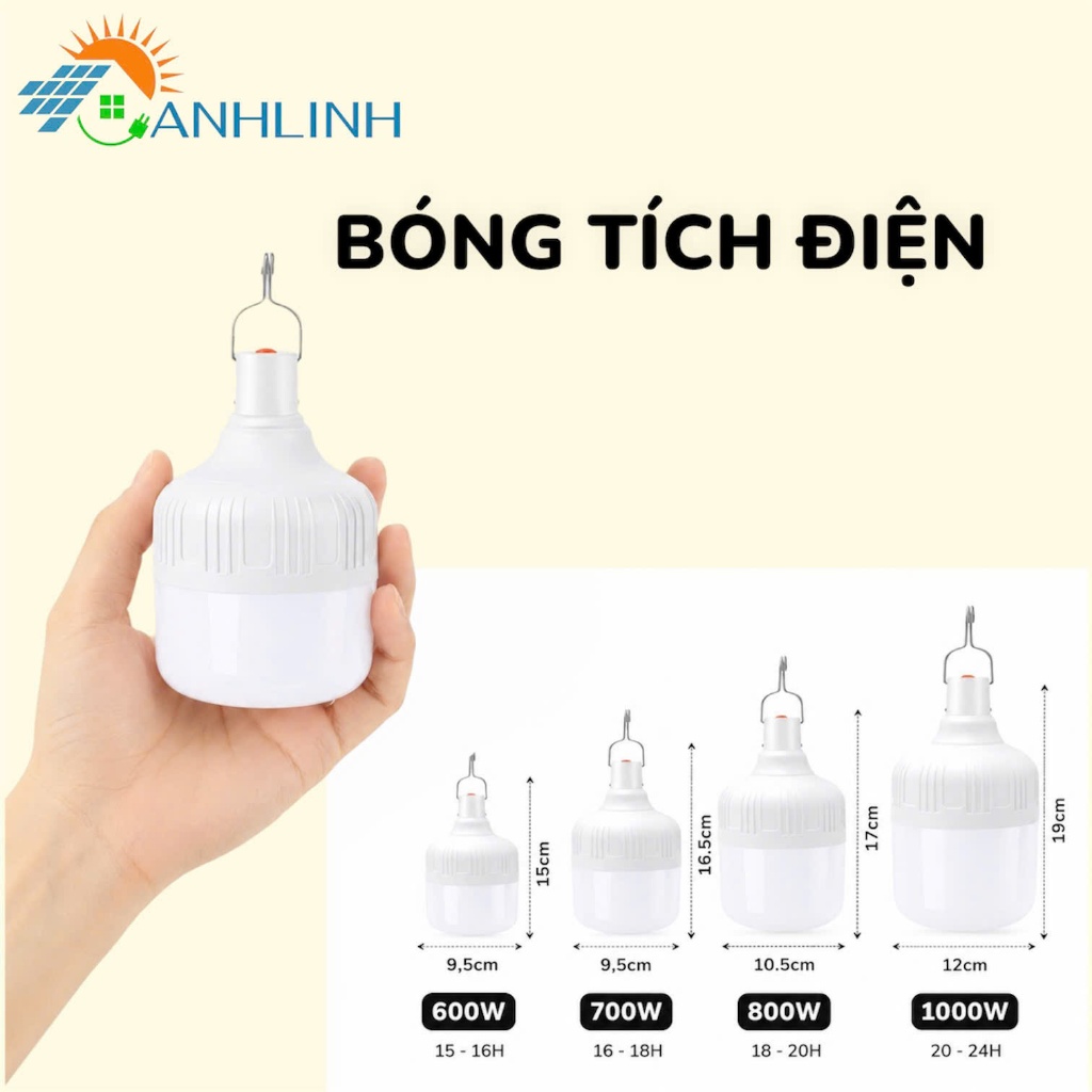 Đèn Treo Tích Điện 600-700-800-1000W Pin Trâu Đa Năng Kháng Nước, Tặng Cáp Sạc, Nhỏ Nhẹ Gọn