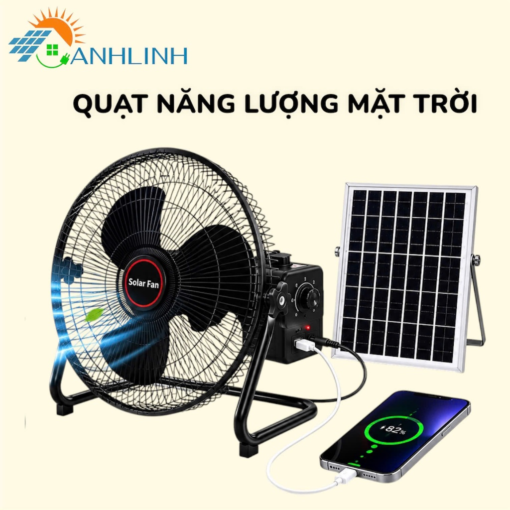 Quạt Năng Lượng Mặt Trời Anhlinh12000mAh Quạt Tích Điện Quạt Sàn DY12 Gọn Nhẹ Tặng Kèm Tấm Pin
