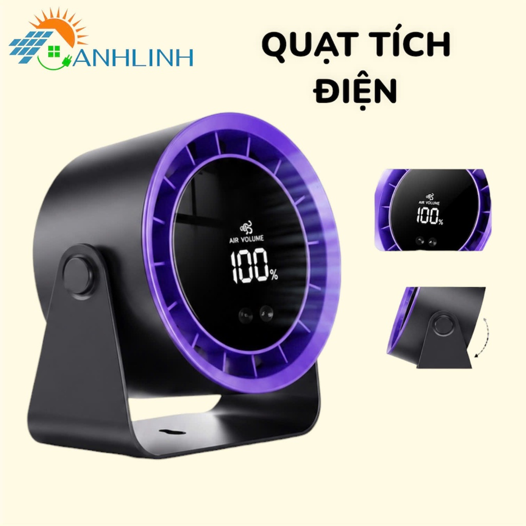 Quạt Tích Điện Anhlinh Siêu Mát  Để Bàn Decor Treo Trường Màn Hình Kỹ Thuật Số LED Cảm Biến Siêu Nhạy