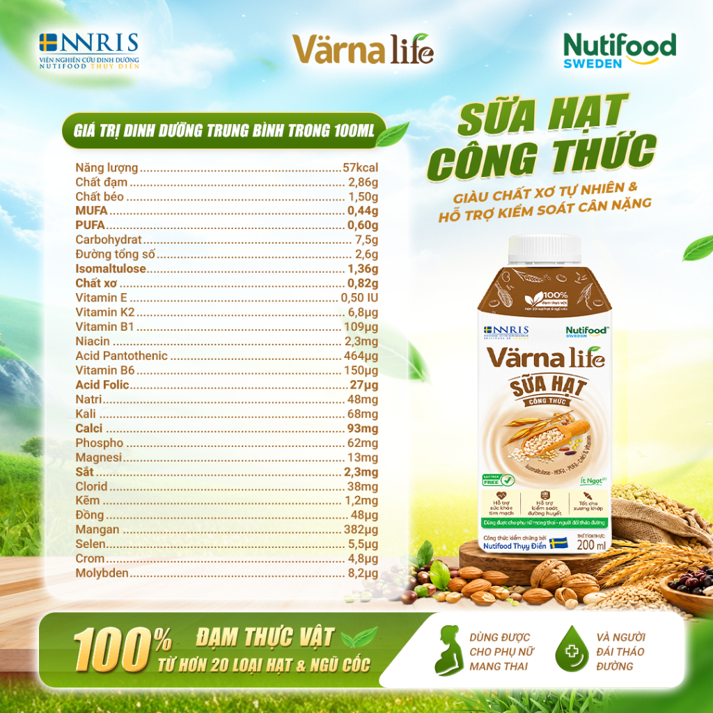 Sữa Hạt Pha Sẵn Varna Life (200ml) - Nutifood, Dinh Dưỡng 100% Tự Nhiên, Không Lactose