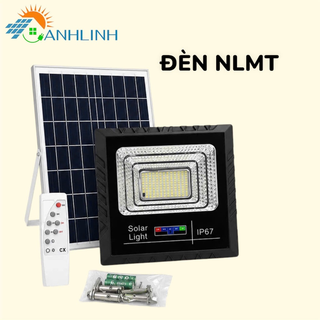 Đèn Năng Lượng Mặt Trời Anhlinh IP67 Chống Nước Tiết Kiêm 100W 200W Điện Dùng Ngoài Trời Có Tấm Sạc Kèm Remote Tiện Lợi