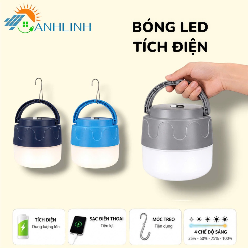 Đèn Tích Điện Anhlinh Tích Điện Siêu Sáng Pin Trâu Kháng Nước Tặng Cáp Sạc