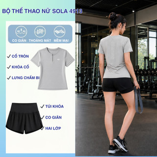 Bộ Quần Áo Tennis Nữ Áo Khóa Cổ + Quần Short Váy Thể Thao Có Túi Sau Đựng Điện Thoại Sola 4913