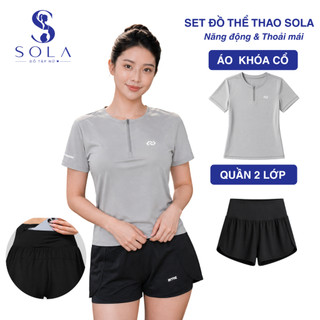 Bộ Quần Áo Tennis Nữ Áo Khóa Cổ + Quần Short Váy Thể Thao Có Túi Sau Đựng Điện Thoại Sola 4913